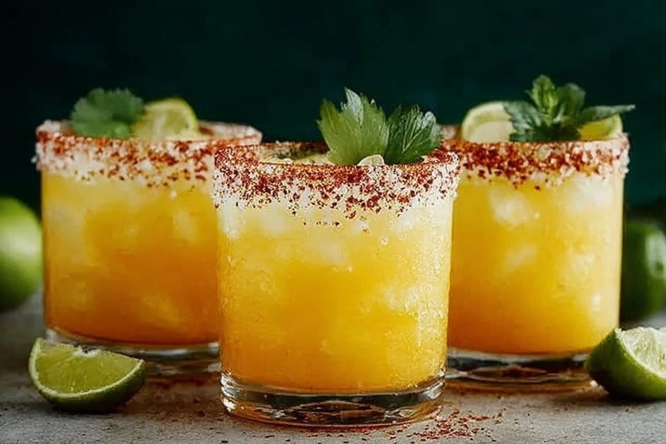 Delicious Pineapple Margarita served in a glass with a garnish
