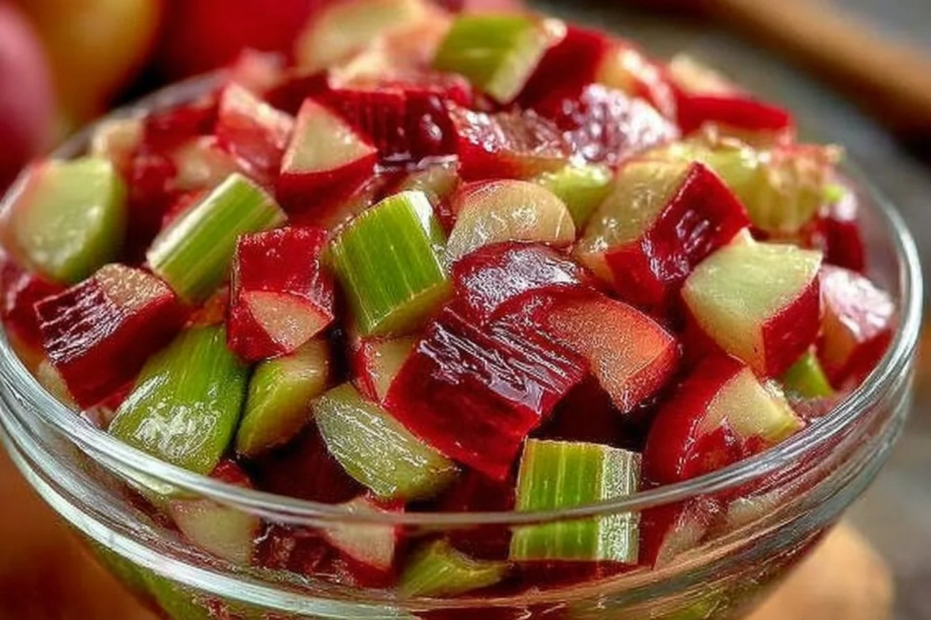 Homemade Rhubarb Cinnamon Jam in a jar with a spoon