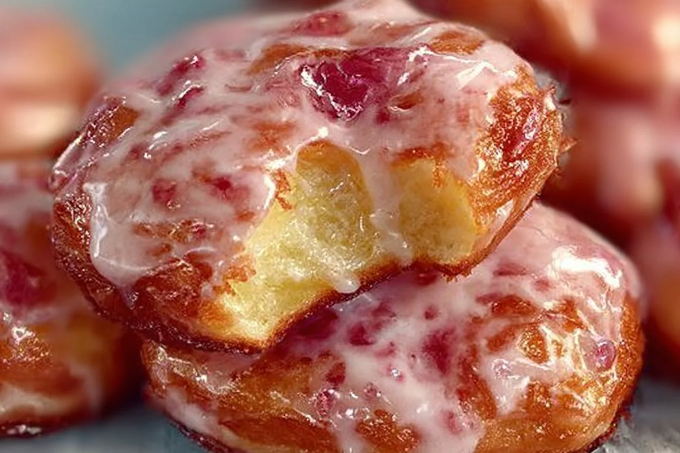 Plate of freshly made rhubarb fritters dusted with powdered sugar