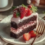Delicious Strawberry Chocolate Cake with fresh strawberries and chocolate frosting