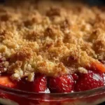 Delicious Strawberry Rhubarb Crisp served fresh from the oven