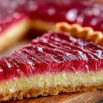 Deliciously baked rhubarb custard tart with a golden crust