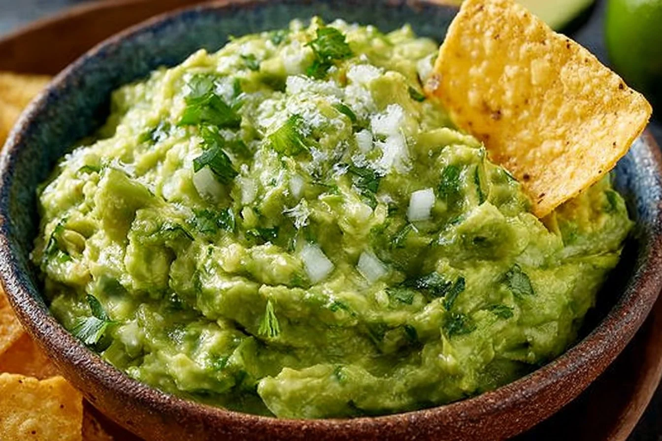 Delicious bowl of fresh guacamole made using the best guacamole recipe.